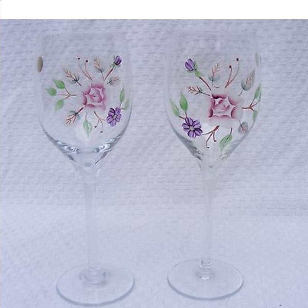 Flowered Wine Glasses 4 piece